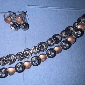 VTG  2 Toned White & Rose Gold CZ Heart & Round Bezel Set CZ Necklace & Earring